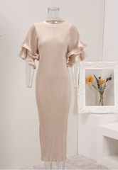 Chic Beige Ribbed Midi Dress