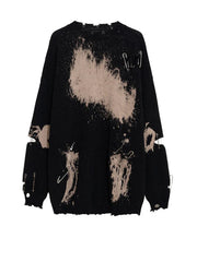 Distressed Bleach-Spot Oversized Sweater