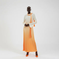 Sky‑To‑Sand Pastel Ombre Pleated Dress
