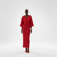 Teal Sculpted Pleated Kaftan Dress