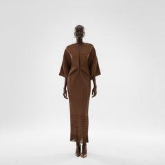 Teal Sculpted Pleated Kaftan Dress