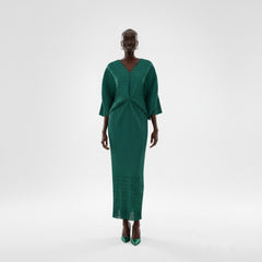 Teal Sculpted Pleated Kaftan Dress