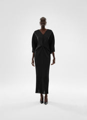 Teal Sculpted Pleated Kaftan Dress