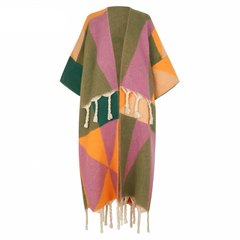 Colorblock Fringe Kimono