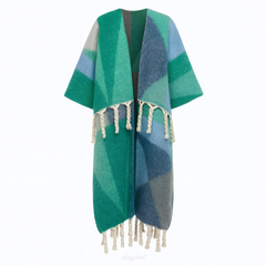 Colorblock Fringe Kimono