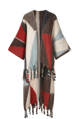 Colorblock Fringe Kimono