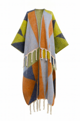 Colorblock Fringe Kimono