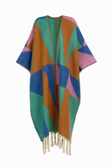 Colorblock Fringe Kimono