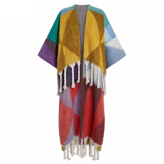 Colorblock Fringe Kimono
