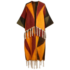 Colorblock Fringe Kimono
