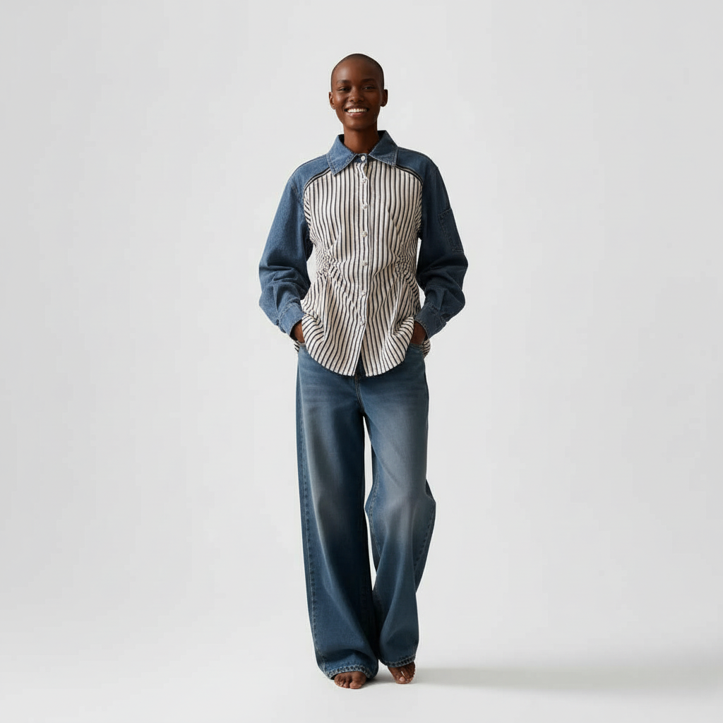 Hybrid Denim-Splice Fashion Top