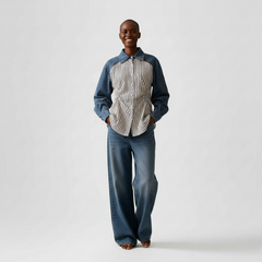 Hybrid Denim-Splice Fashion Top