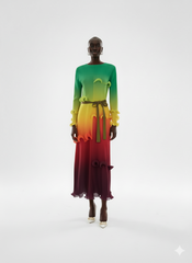 Ombre Sunset Ruffle Pleated Dress