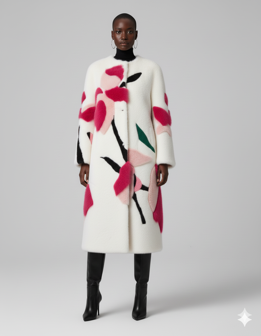 Artistic Patchwork Faux Fur Longline Coat