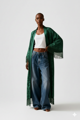 Fringe Trim Sheer Kimono