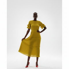 Elegant Pleated Tiered Red Midi Dress