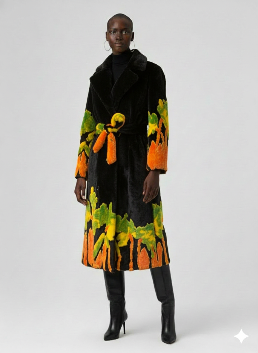 The Tropical Noir Faux Fur Coat
