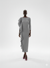Elegant Plum Asymmetric Pleated Gown
