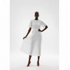 Elegant Pleated Tiered Red Midi Dress