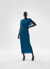 Red Ruffled Fringe High‑Neck Pleated Midi Dress