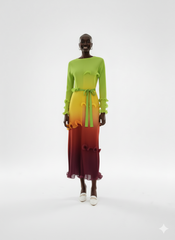 Ombre Sunset Ruffle Pleated Dress