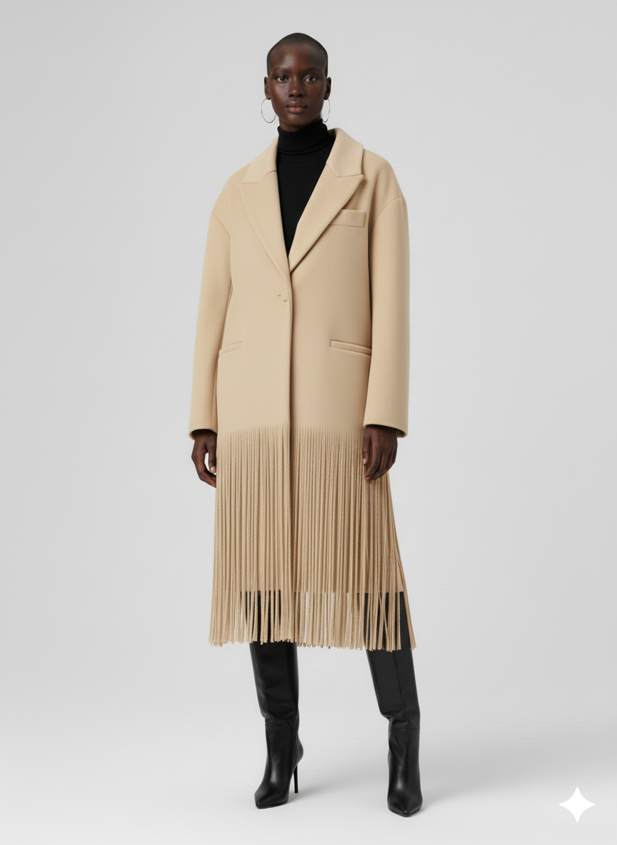 Statement Fringe Hem Longline Blazer Coat