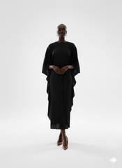 Mocha Textured Kaftan Pleated Dress