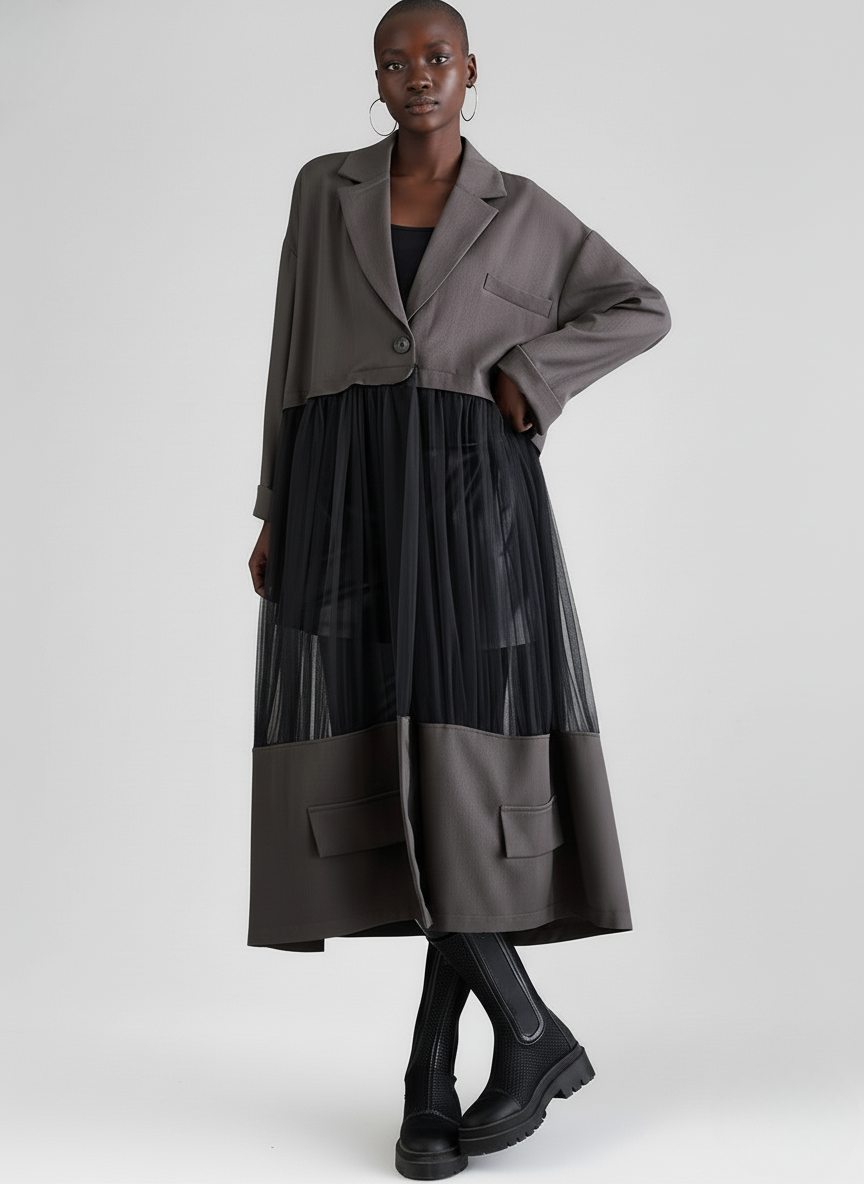Urban Sheer-Layer Trench Dress