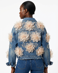 DEAT Women's Denim Coat Feather 3d Flowers Diamonds Female Long Sleeve Single Breasted Jackets 2026 Spring New Fashion 29A5797 - back
