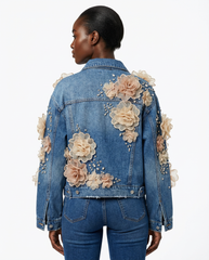 DEAT Women's Denim Coat Feather 3d Flowers Diamonds Female Long Sleeve Single Breasted Jackets 2026 Spring New Fashion 29A5797 - back