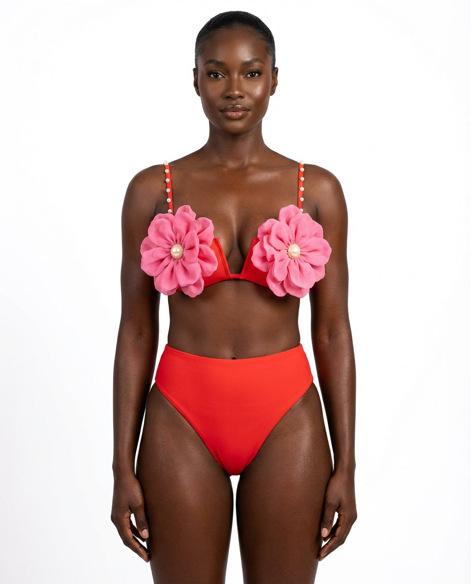 Unique Three-Dimensional Floral Swimsuit - front - Set2