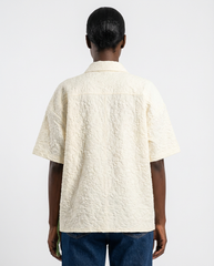 DEAT Women Shirt 3D Flower Turn Down Collar Loose Patchwork Single Breasted Short Sleeve Blouse Spring 2026 New Fashion 29A5672 - back - Beige