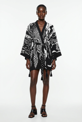 Bold Black and White Abstract Art Kimono - front