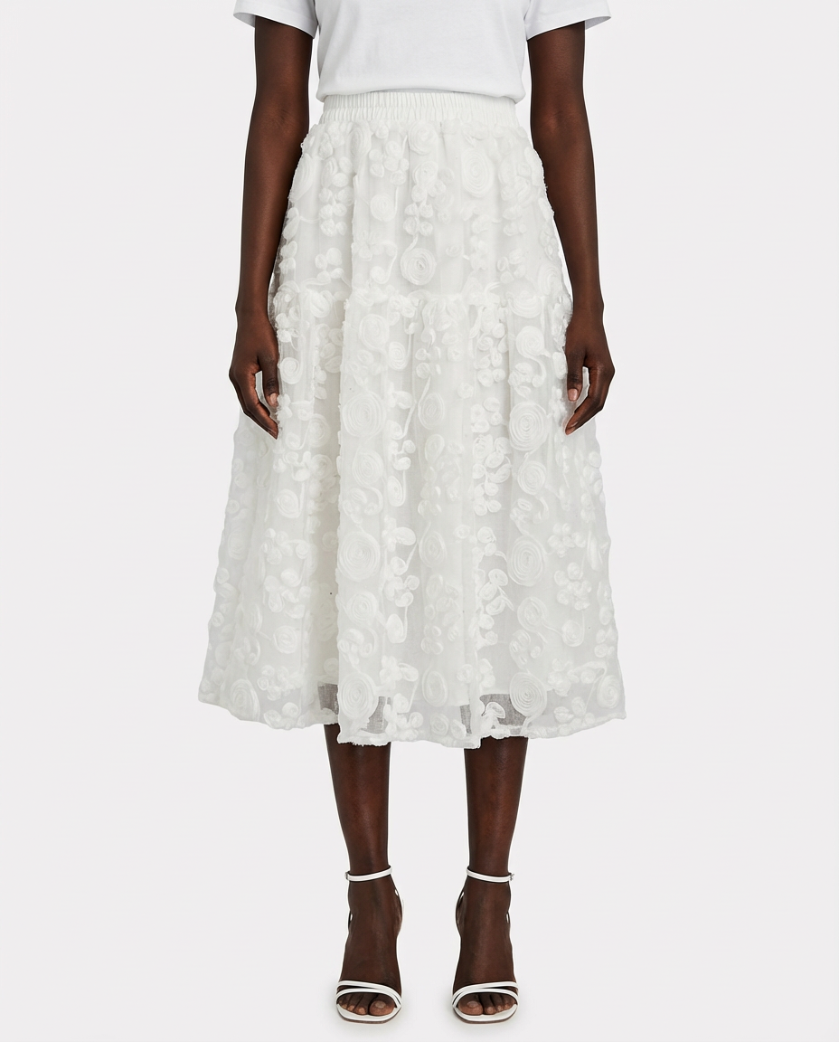 DEAT Women's Skirts 3d Rose Flowers Solid Color A-line Elastic High Waist Sequins Long Skirt Spring 2026 New Fashion 29A5407 - front