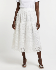 DEAT Women's Skirts 3d Rose Flowers Solid Color A-line Elastic High Waist Sequins Long Skirt Spring 2026 New Fashion 29A5407 - front - White