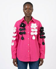 DEAT Women's Shirt Loose Patchwork Flowers Feathers Single Breasted Long Sleeve Thin Blouse Summer 2026 New Fashion 29L9769 - front - Rose Pink