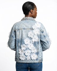 DEAT Women's Denim Coat 3d Flowers Design Rhinestone Long Sleeve Single Breasted Jackets 2026 Spring New Fashion 29A5804 - back