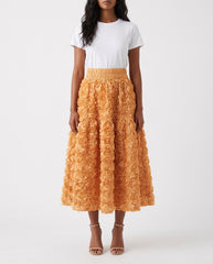 [EWQ] French Elegant Style Three-dimensional Rose Flower High Waist Skirt Summer Solid Color A-line Skirt 2025 Spring 16O4356 - front - Apricot