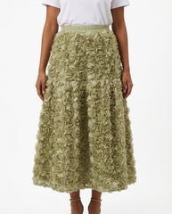 [EWQ] French Elegant Style Three-dimensional Rose Flower High Waist Skirt Summer Solid Color A-line Skirt 2025 Spring 16O4356 - front - As Picture