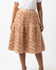 [EWQ] French Elegant Style Three-dimensional Rose Flower High Waist Skirt Summer Solid Color A-line Skirt 2025 Spring 16O4356 - front - As Picture 1