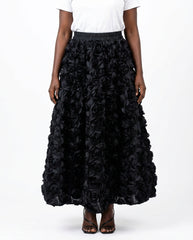 DEAT Women's Skirt Elastic Waist A-line 3d Rose Flowers Design Pleated Elegant Long Skirts 2026 New Fashion Spring 33A1846 - front - Black