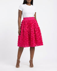 DEAT Women's Skirt Elastic Waist A-line 3d Rose Flowers Design Pleated Elegant Long Skirts 2026 New Fashion Spring 33A1846 - front - pink