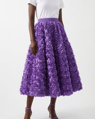 DEAT Women's Skirt Elastic Waist A-line 3d Rose Flowers Design Pleated Elegant Long Skirts 2026 New Fashion Spring 33A1846 - front - purple