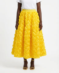 DEAT Women's Skirt Elastic Waist A-line 3d Rose Flowers Design Pleated Elegant Long Skirts 2026 New Fashion Spring 33A1846 - front - yellow