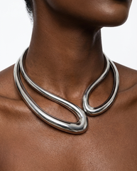 Salircon Exaggerated Geometric Metal Collar Choker Gothic Gold Color Adjustable Necklace Women's African Tribal Neck Jewelry - front - silver color